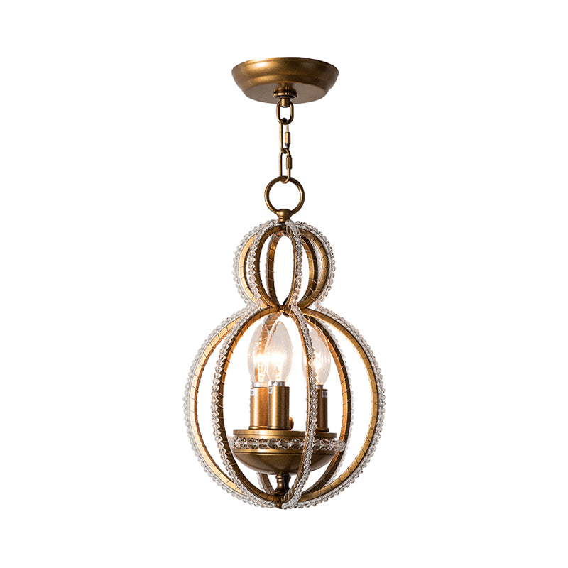 Gourde en métal suspendu lustre rétro 3 têtes pendantes de plafond en laiton avec perle en cristal