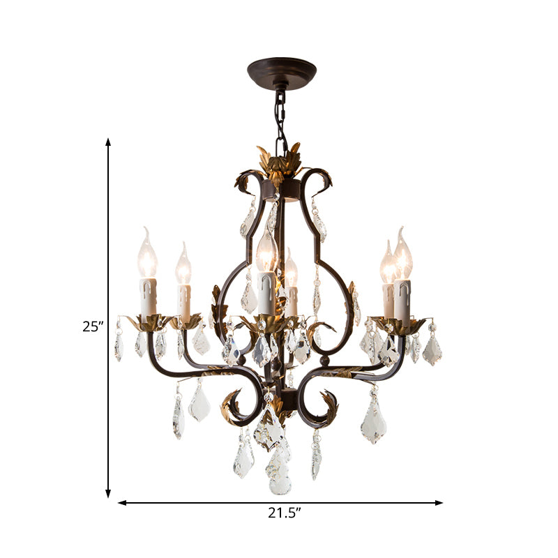 Spur Pendant Chandelier Traditional Crystal 6/8 Bulbs Deep Tan Hanging Ceiling Light