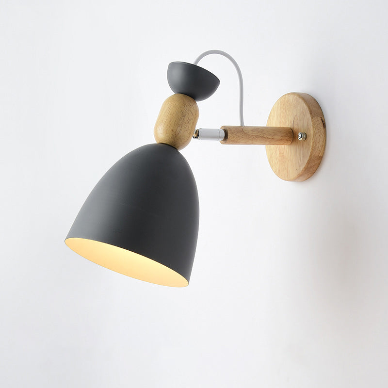 Schwenkbarer Schatten Kinder Schlafzimmer Wandlampe Metall 1 Glühbirnen Makkaronen Lesen Wandleuchte mit Holz -Deco