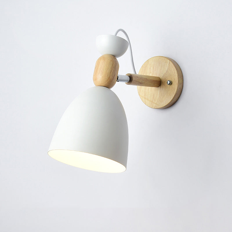 Schwenkbarer Schatten Kinder Schlafzimmer Wandlampe Metall 1 Glühbirnen Makkaronen Lesen Wandleuchte mit Holz -Deco