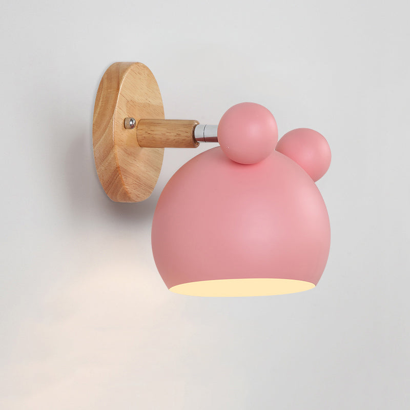 Schwenkbarer Schatten Kinder Schlafzimmer Wandlampe Metall 1 Glühbirnen Makkaronen Lesen Wandleuchte mit Holz -Deco