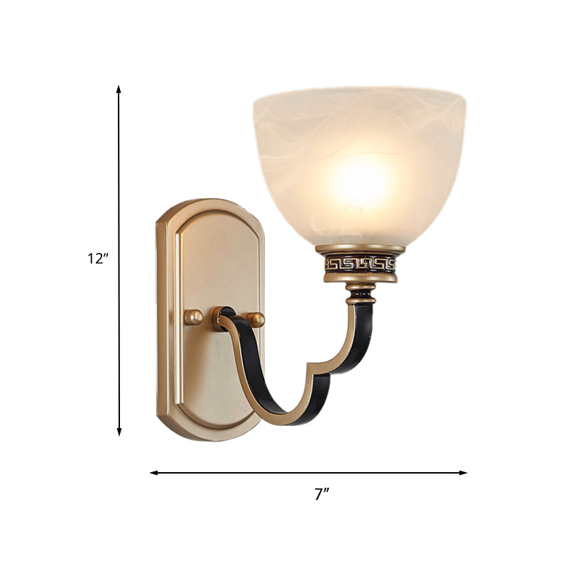 Gold Dome Wall Mount Light Traditional Frosted Glass 1/2-Light Living Room Sconce Light with Wavy Arm