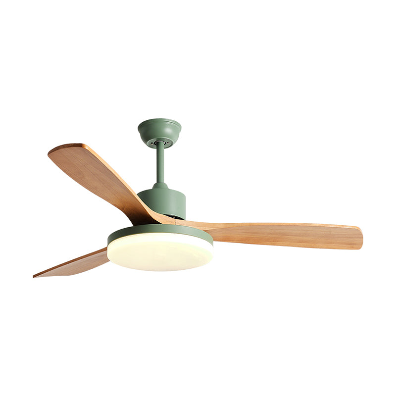 Acrylic Disc Shaped LED Pendant Fan Lighting Nordic Green Semi Flush Mount Lamp with 3 Wooden Blades