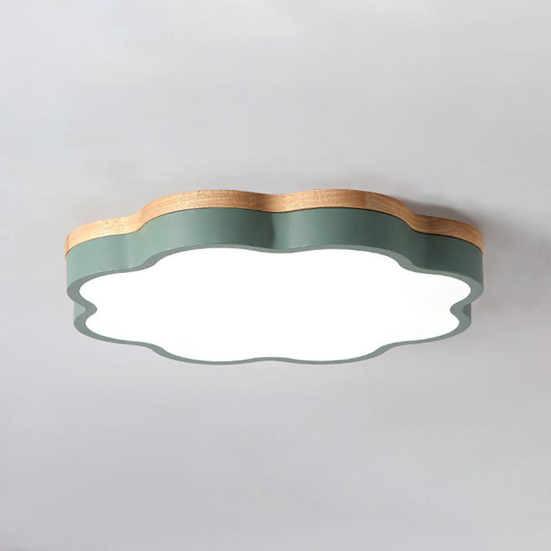 Floral Acrylic LED Flushmount Ceiling Lamp Simplicity Green and Wood Flush Mounted Light for Bedroom