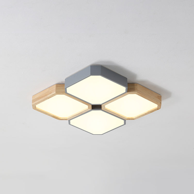 Checkered LED Flush Leuchte Nordic Metall Grau und Holz Deckenleuchte für Wohnzimmer