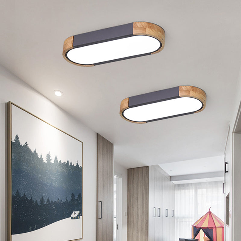 Oblong Corridor Led Surface Mount Ceiling Light Acrylic Minimalist Flush Mount Lamp in Grey and Wood