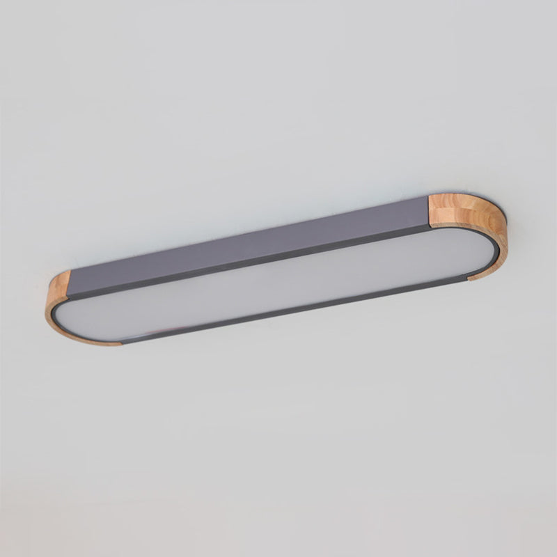Oblong Corridor Led Surface Mount Ceiling Light Acrylic Minimalist Flush Mount Lamp in Grey and Wood