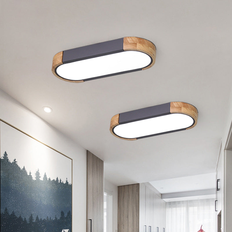 Oblong Corridor Led Surface Mount Ceiling Light Acrylic Minimalist Flush Mount Lamp in Grey and Wood