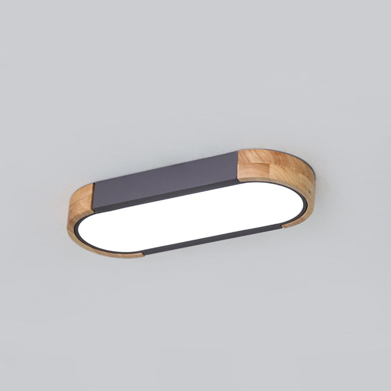 Oblong Corridor Led Surface Mount Ceiling Light Acrylic Minimalist Flush Mount Lamp in Grey and Wood