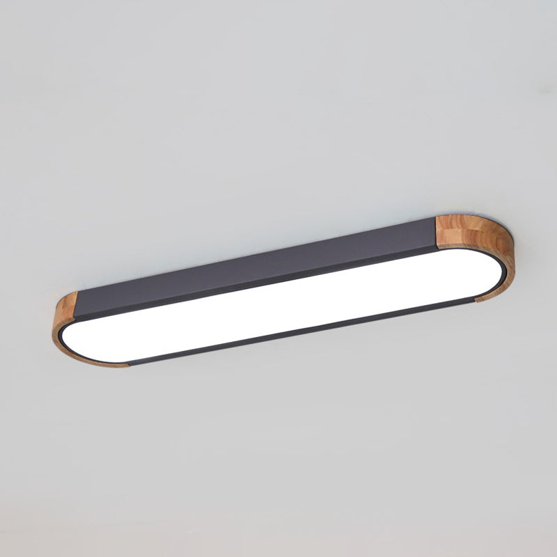 Oblong Corridor Led Surface Mount Ceiling Light Acrylic Minimalist Flush Mount Lamp in Grey and Wood
