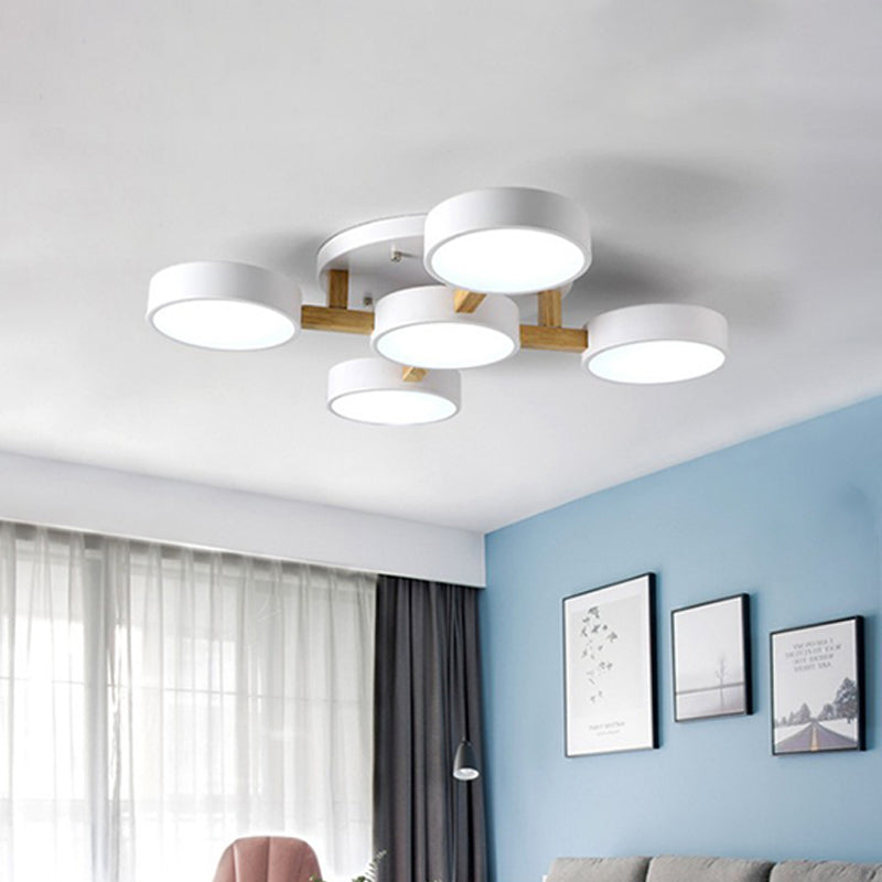 Round LED Semi Flush Ceiling Light Nordic Metal Bedroom Flush-Mount Light Fixture