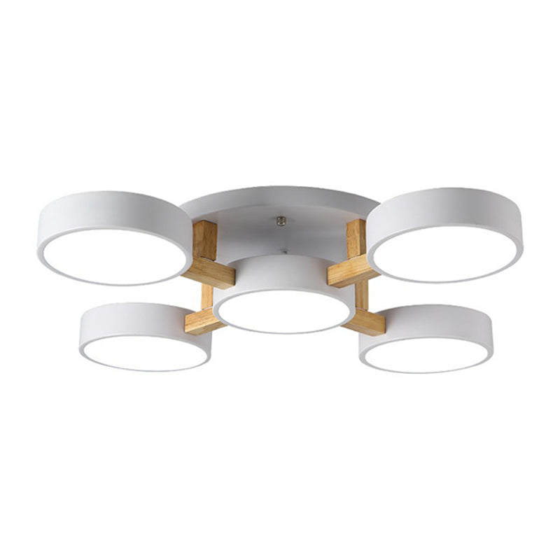 Round LED Semi Flush Ceiling Light Nordic Metal Bedroom Flush-Mount Light Fixture