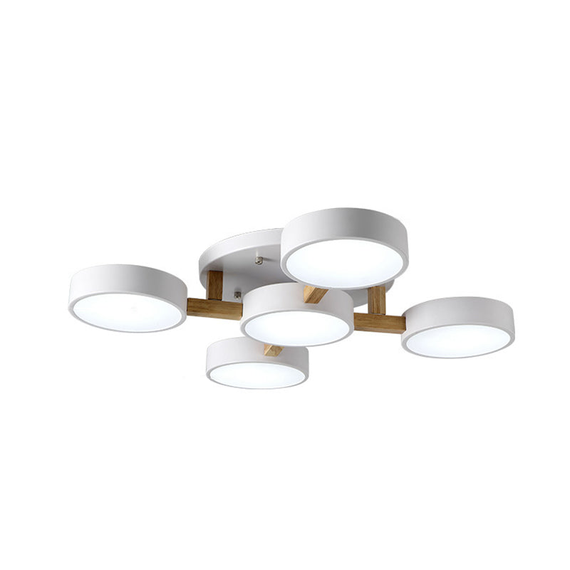 Round LED Semi Flush Ceiling Light Nordic Metal Bedroom Flush-Mount Light Fixture