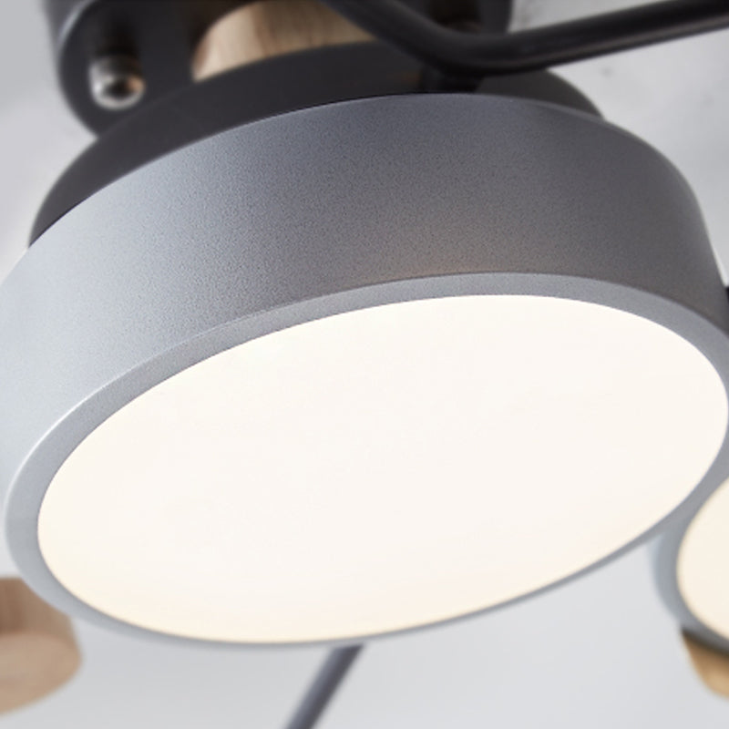 Round Dining Room Semi Flush Mount Light Acrylic 4-Head Nordic LED Ceiling Fixture in Grey