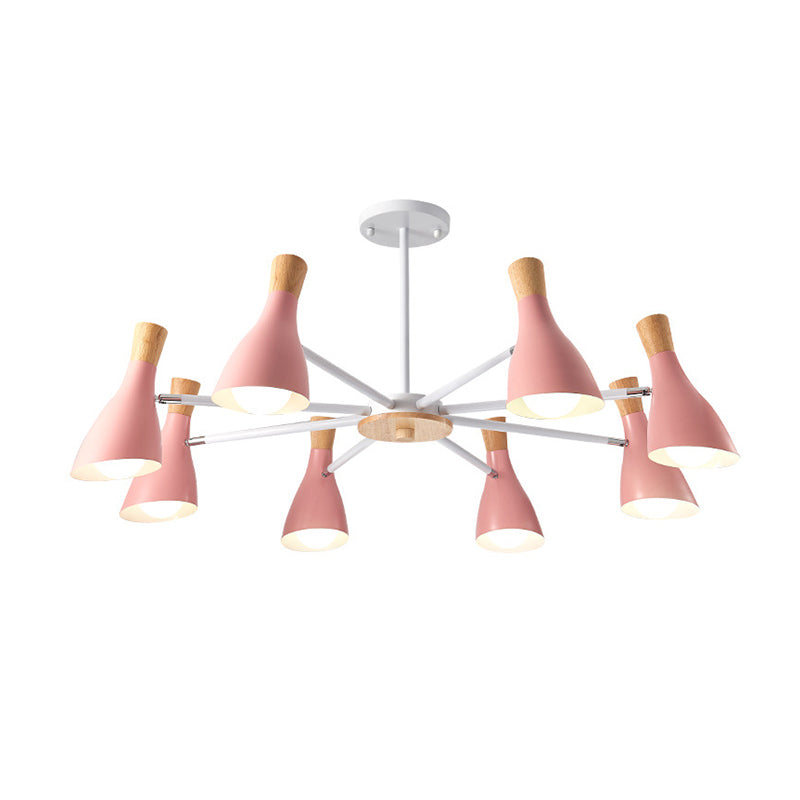 IJzeren bias-gesneden fles kroonluchter lamp macaron stijl houten hanger licht voor woonkamer