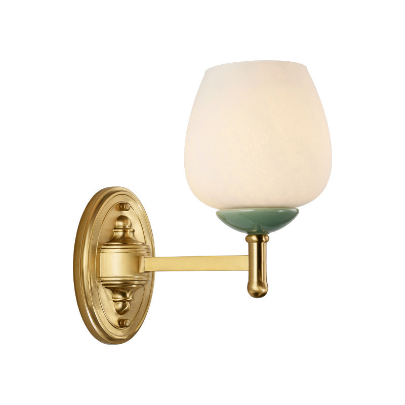 Opale Glass Conined Murce Sronce moderne 1/2-Light Hall Hall Mur Mount Lightture avec Cap en porcelaine en or