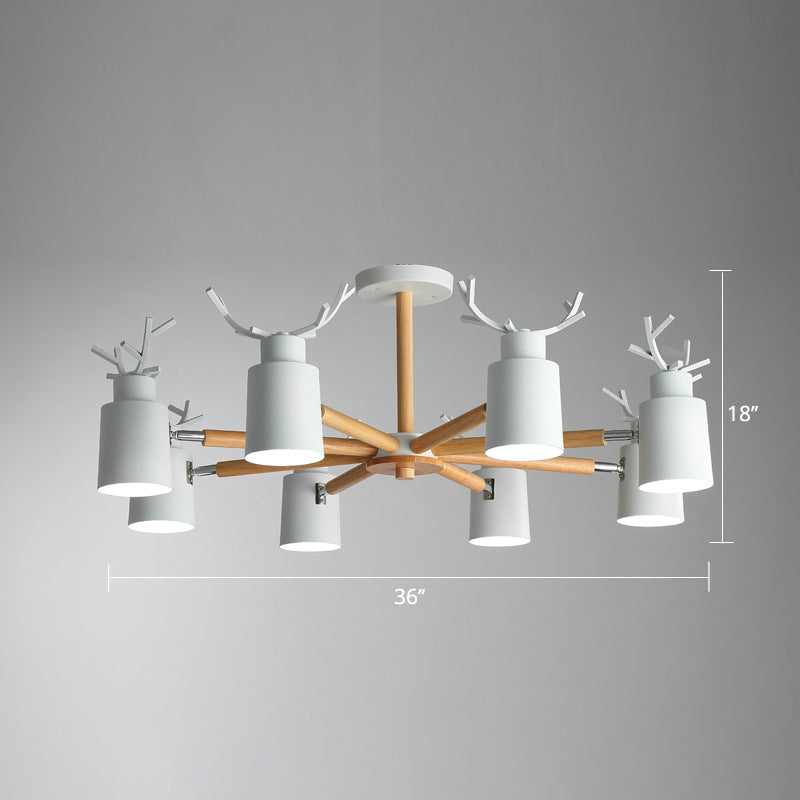 Spotlight réglable en métal en métal Lumière de lustre nordique avec une teinte cylindrique et un bras en bois