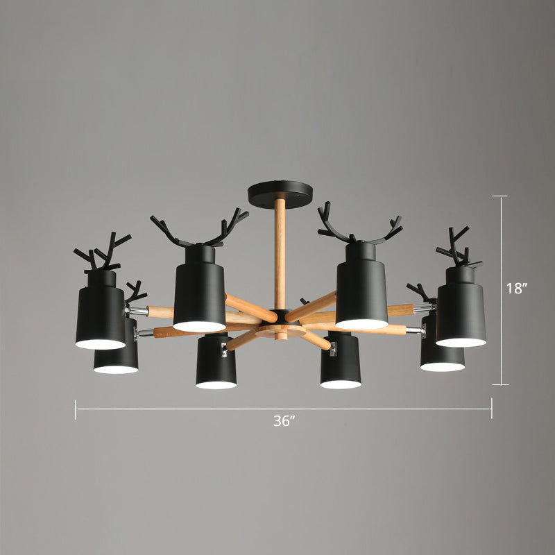 Spotlight réglable en métal en métal Lumière de lustre nordique avec une teinte cylindrique et un bras en bois
