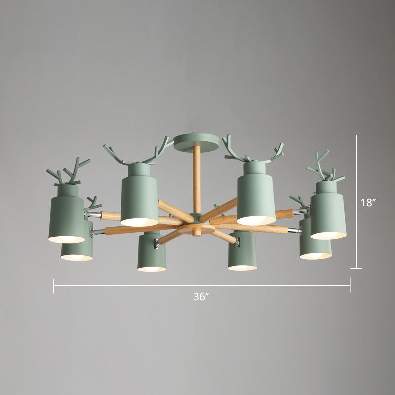 Spotlight réglable en métal en métal Lumière de lustre nordique avec une teinte cylindrique et un bras en bois