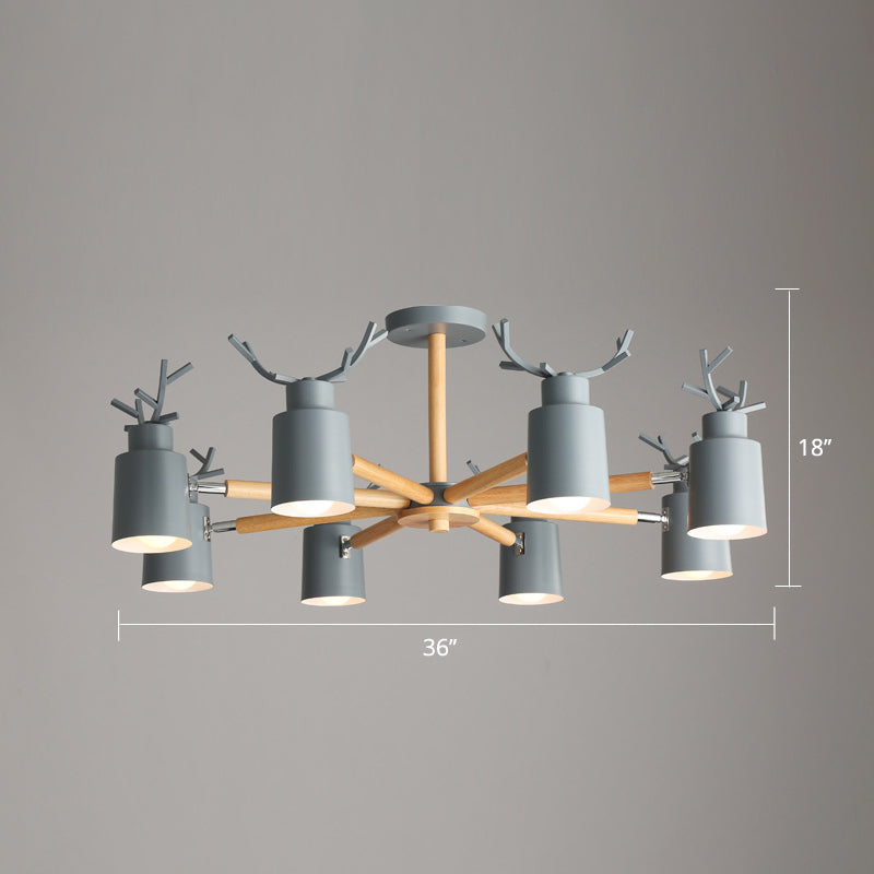 Spotlight réglable en métal en métal Lumière de lustre nordique avec une teinte cylindrique et un bras en bois