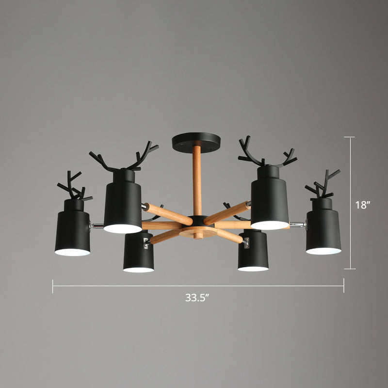 Spotlight réglable en métal en métal Lumière de lustre nordique avec une teinte cylindrique et un bras en bois
