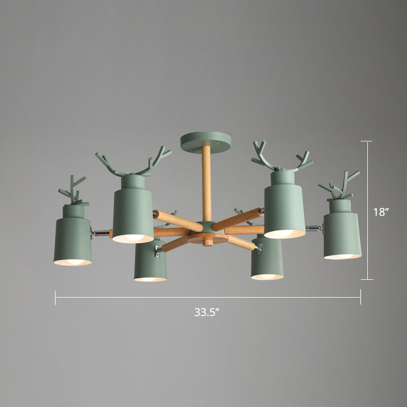 Spotlight réglable en métal en métal Lumière de lustre nordique avec une teinte cylindrique et un bras en bois