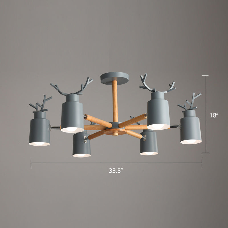 Spotlight réglable en métal en métal Lumière de lustre nordique avec une teinte cylindrique et un bras en bois