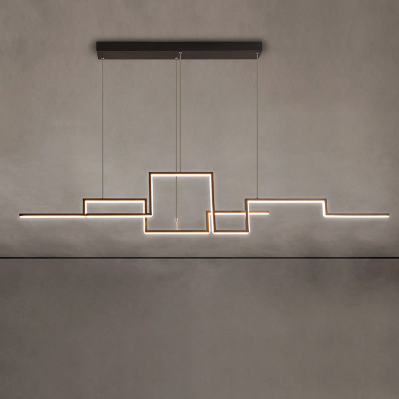 Line Art Metal Hanging Lamp Simplicity Black LED Island Lighting Fixture for Dining Room