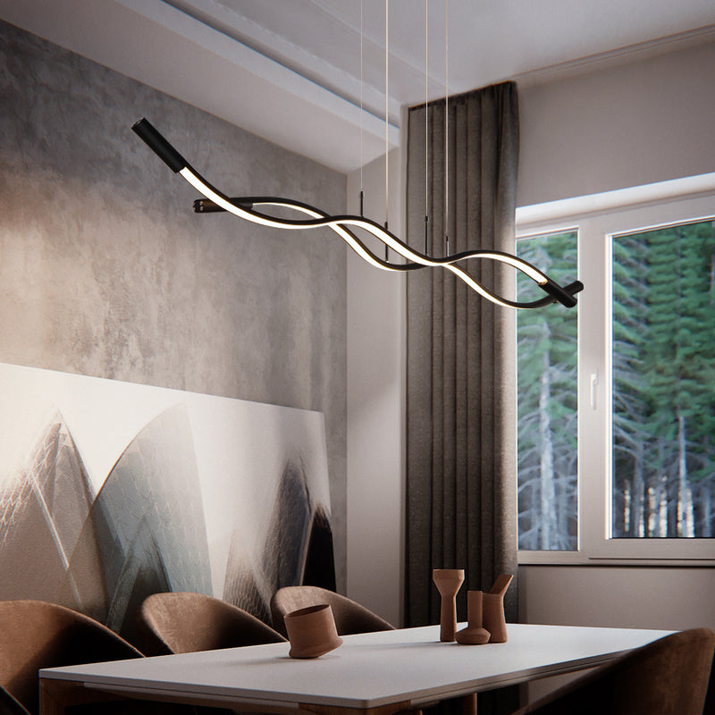 Minimalism Wave Shaped Pendant Lamp Aluminum Dining Room Island Lighting Fixture