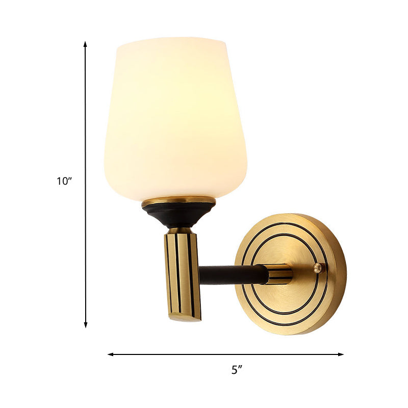 Vintage Conical Wall Light 1/2-Head Frosted Glass Wall Sconce Lighting in Black-Gold for Foyer