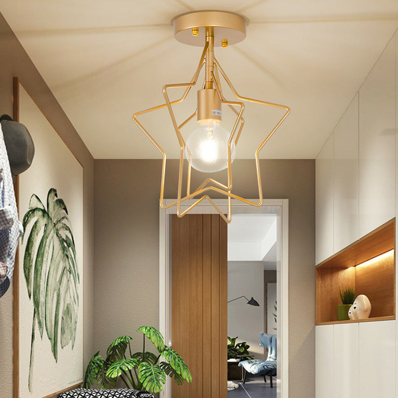 1 kop geometrische semi -flush light Noordse metalen plafond gemonteerde lamp voor gang