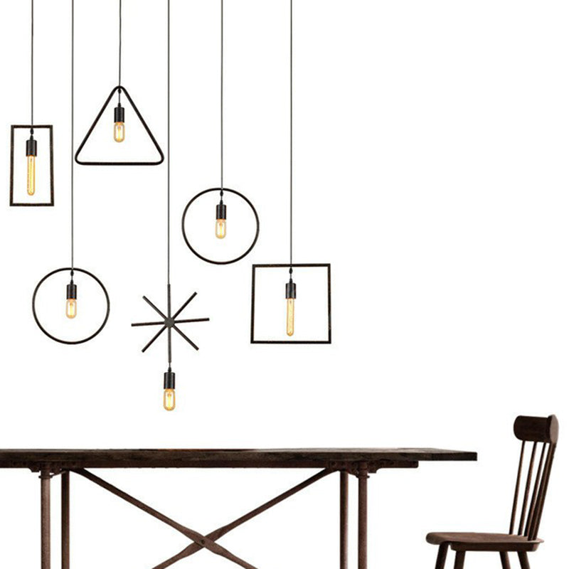 Luce a sospensione geometrica vintage Illuminazione a sospensione singola in metallo in nero per soggiorno