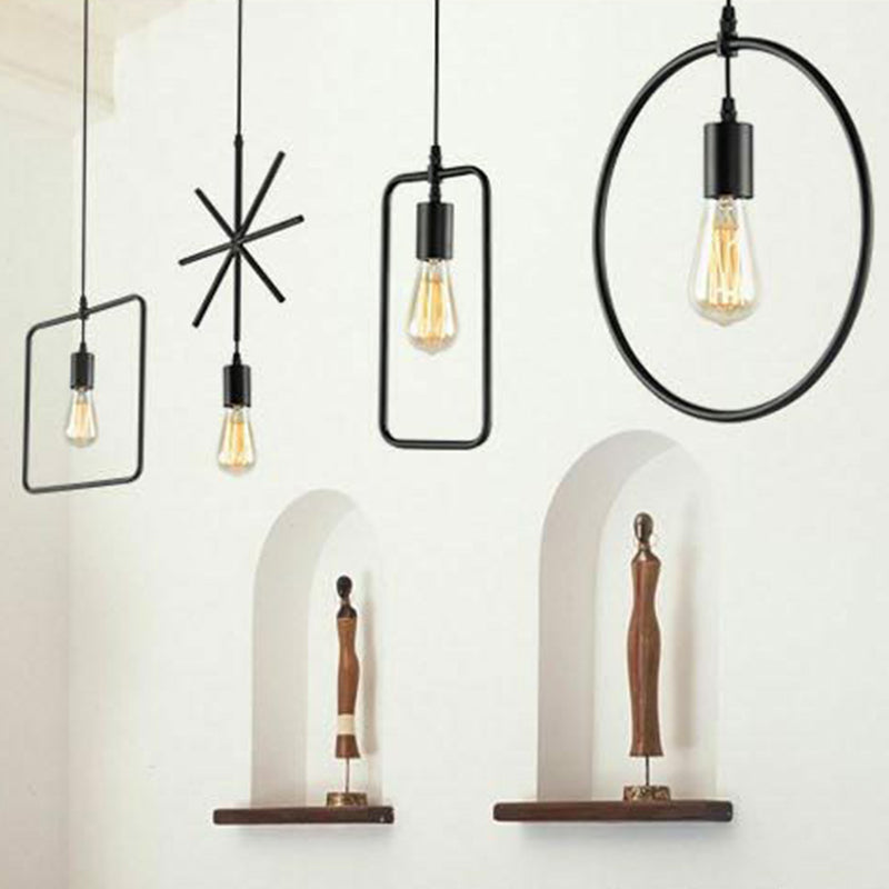 Luce a sospensione geometrica vintage Illuminazione a sospensione singola in metallo in nero per soggiorno