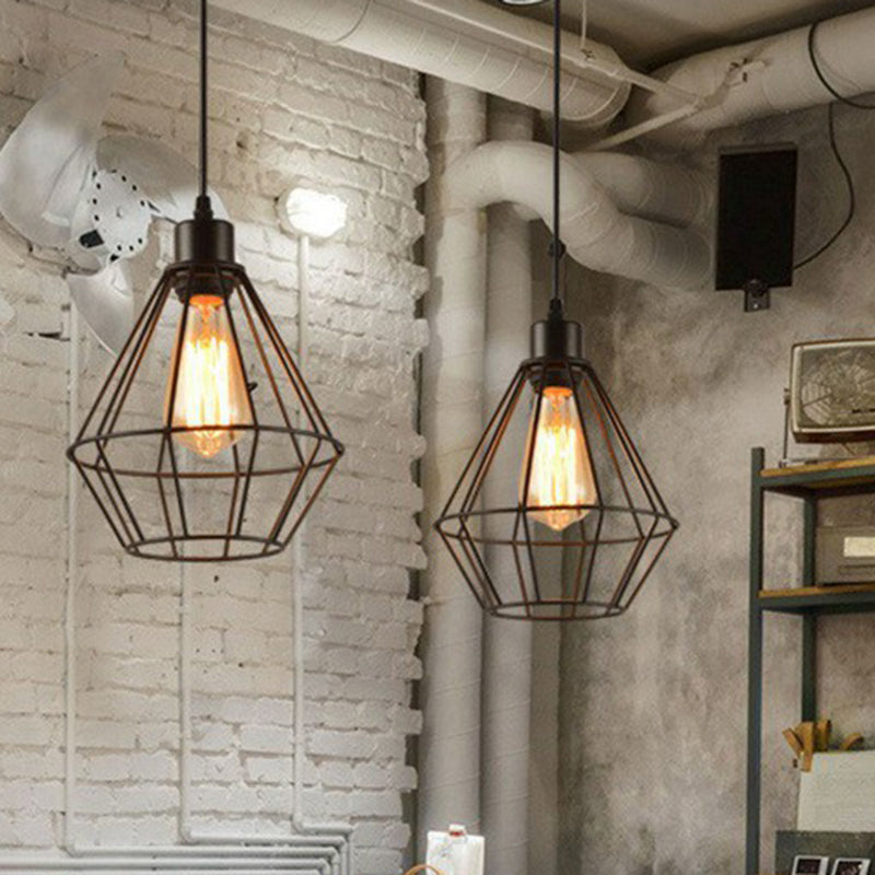 IJzeren kooi hanger verlichting armatuur boerderij 1 hoofd eetkamer ophanging lamp in zwart