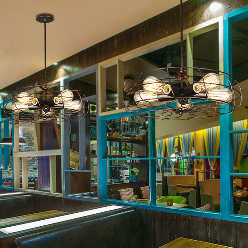 5-Light Cage Hanging Lamp Industrial Iron Chandelier Lighting Fixture for Bedroom