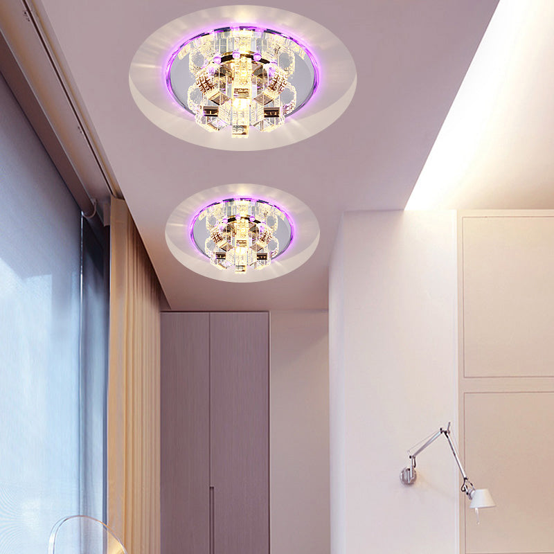 Blumen-Unterputzlampe, minimalistische Wohnzimmer-Deckenleuchte aus klarem Kristall mit verspiegeltem Baldachin