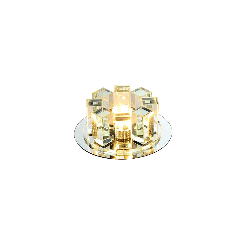 Stainless Steel Round Flush Light Simplicity Crystal Block LED Ceiling Flush Light for Entryway