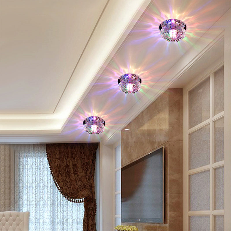 Lotus Shaped Hallway Ceiling Fixture Crystal Contemporary LED Flush Mount Light in Clear