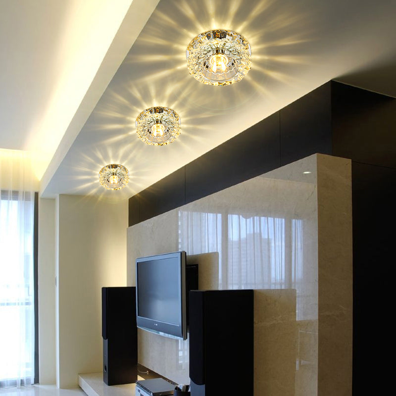 Minimalistische runde LED Flushmount Licht Clear Crystal Wohnzimmer Deckenleuchte