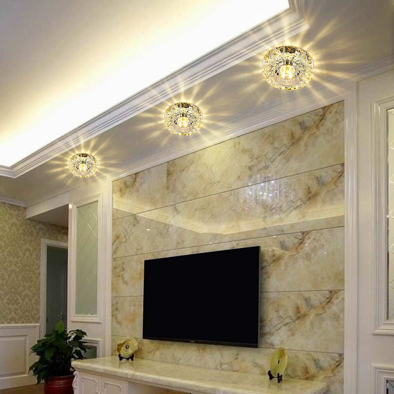 Minimalistische runde LED Flushmount Licht Clear Crystal Wohnzimmer Deckenleuchte