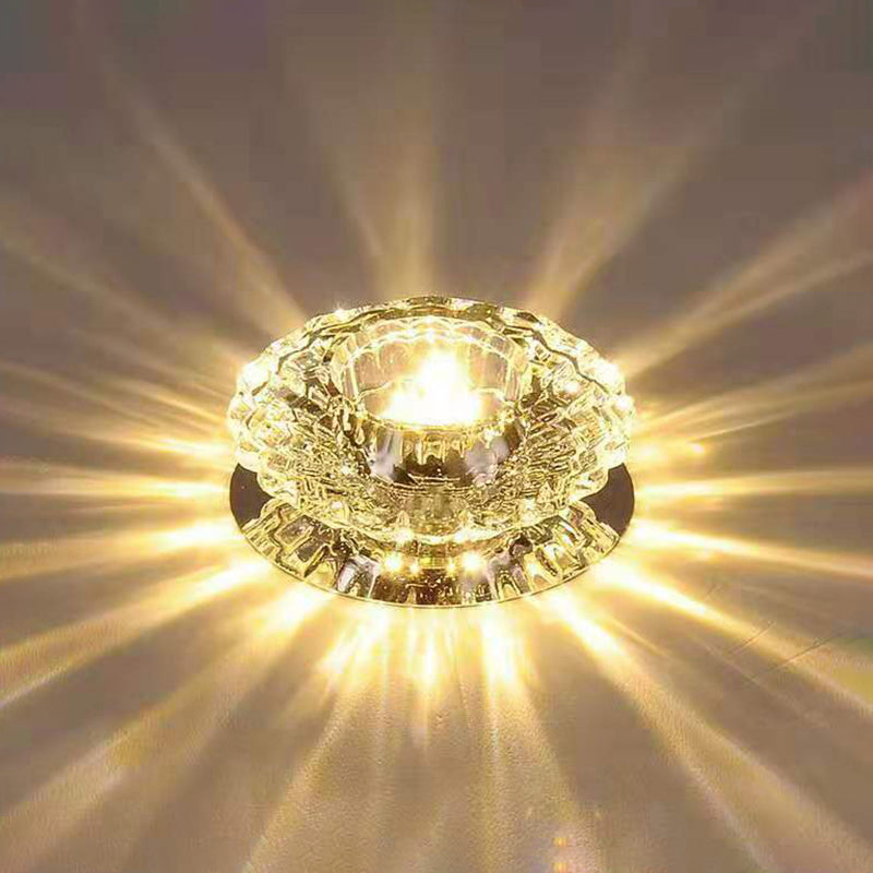 Minimalistic Circular LED Flushmount Light Clear Crystal Living Room Ceiling Spotlight
