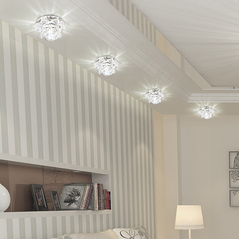 Crystal Lotus Ceiling Mounted Lamp Contemporary Clear LED Flush Light for Living Room