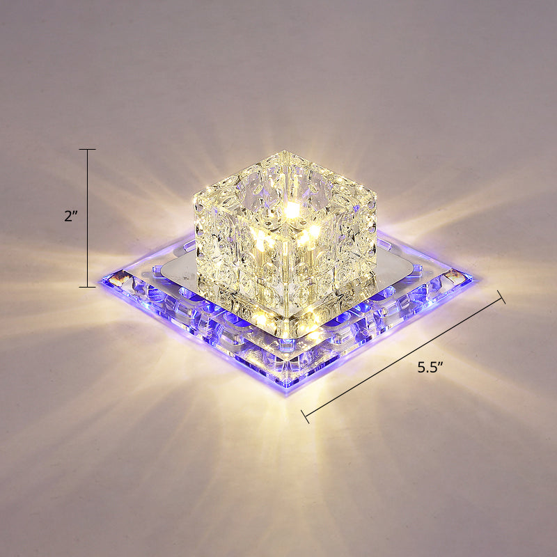 Lámpara de techo moderna de cristal con montaje empotrado LED de entrada cuadrada en transparente
