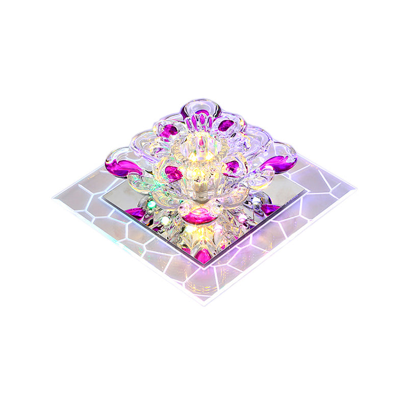 Clear Flower Crystal Square Spotlight Modern Stainless Steel LED Flush Mount Ceiling Light for Aisle