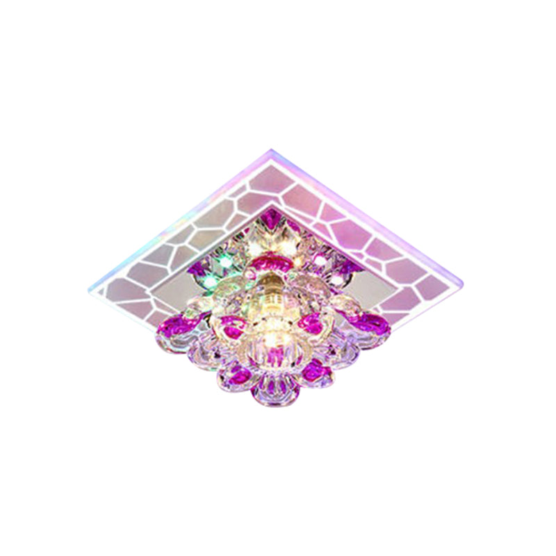 Clear Flower Crystal Square Spotlight Modern Stainless Steel LED Flush Mount Ceiling Light for Aisle