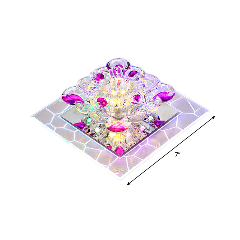 Clear Flower Crystal Square Spotlight Modern Stainless Steel LED Flush Mount Ceiling Light for Aisle