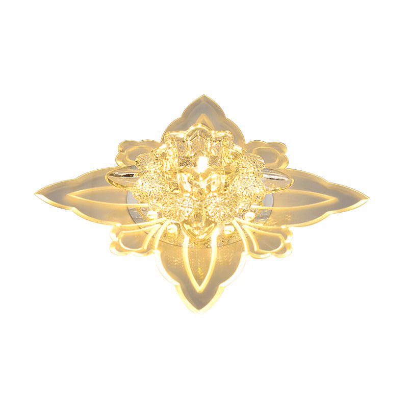 Plafonnier LED en forme de fleur de Style moderne, éclairage encastré en cristal pour foyer, avec pétales en acrylique transparent