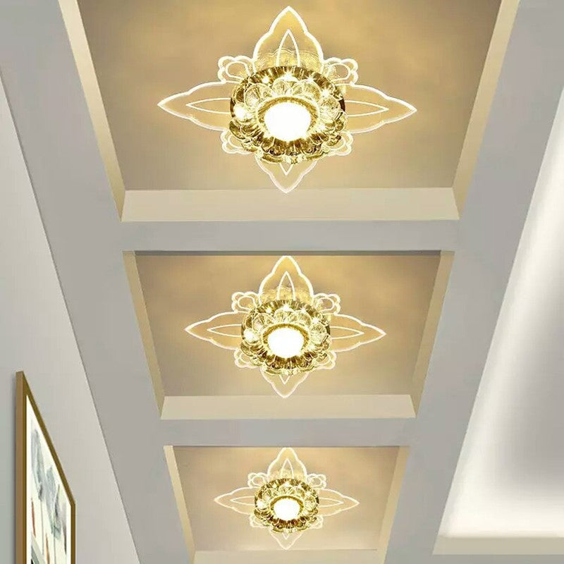 Floral Crystal LED Flushmount Lighting Contemporary Clear Flush Mount Ceiling Light for Hallway