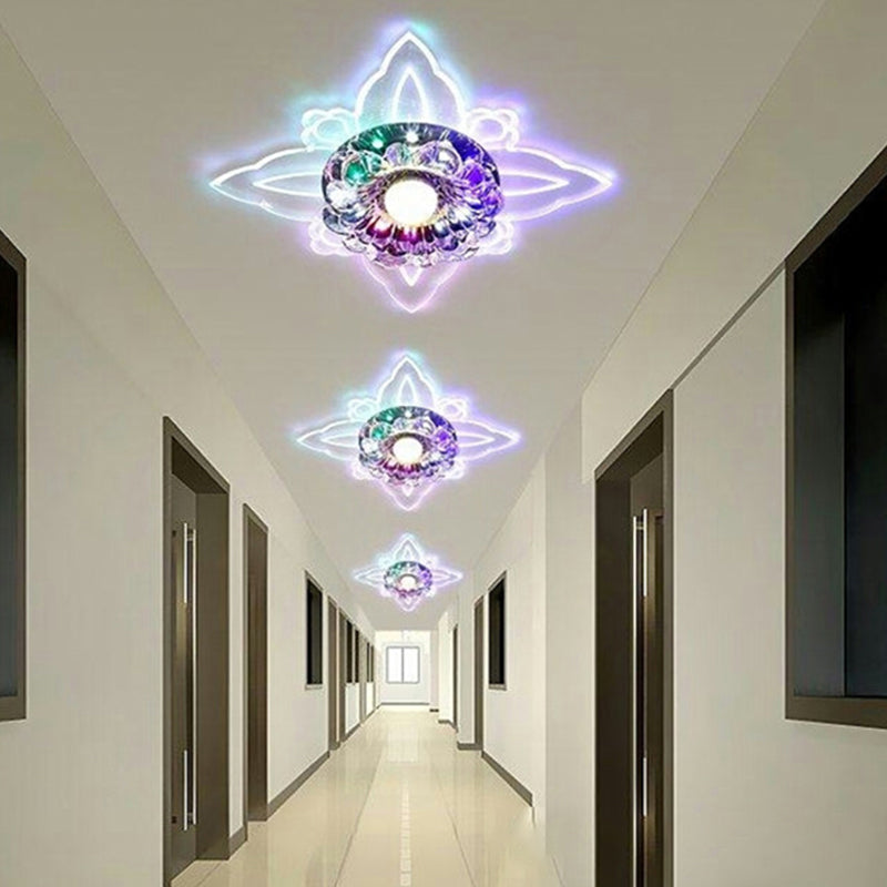 Floral Crystal LED Flushmount Lighting Contemporary Clear Flush Mount Ceiling Light für Hallway