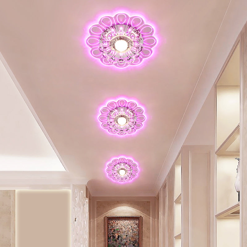 Flower LED Flush Mount Ceiling Light Minimalist Clear Crystal Foyer Flush Mounted Lamp